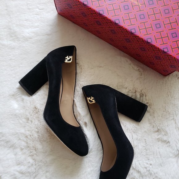 NIB Tory Burch Elizabeth 85mm Round Toe Suede Pump Black Size 5.5M - Picture 1 of 10
